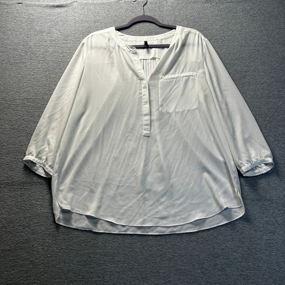 NYDJ Flowy Blouse Womens XL White Peasant Tunic Top Boho 3/4 Sleeve Lightweight